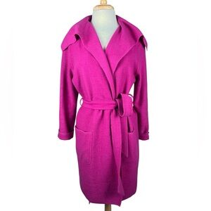 Jones New York Pink Merino Wool Cardigan Sweater Coat S/M Belted Shawl Collar